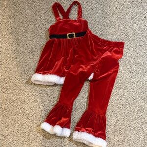 Festive Red Kids Leggings Set with White Trim